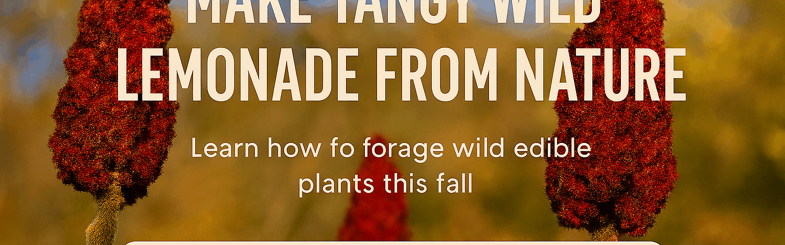 Bright red clusters of staghorn sumac berries glowing in autumn sunlight, a wild edible plant commonly foraged for making tangy wild lemonade and spice.