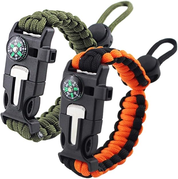 Lightweight paracord bracelet designed as a practical emergency tool for hikers, campers, and foragers exploring the outdoors.