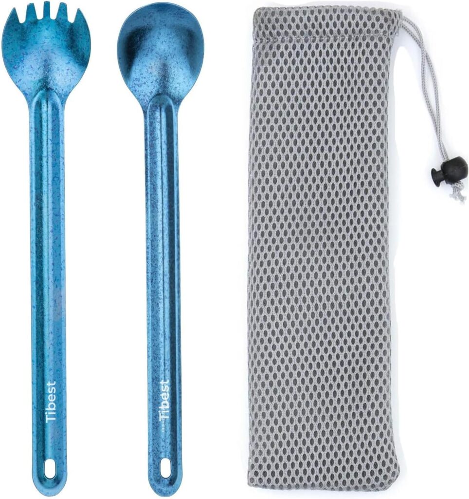 Ultralight titanium spork used by foragers and hikers for eating meals and snacks on the trail during outdoor adventures.