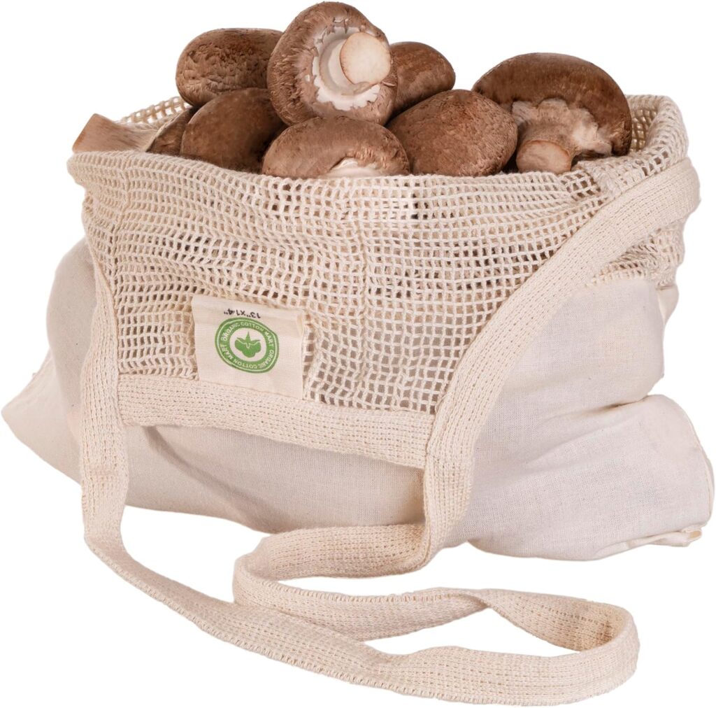 Lightweight mesh mushroom foraging bag designed for ventilation and spore dispersal while collecting wild mushrooms on the trail.