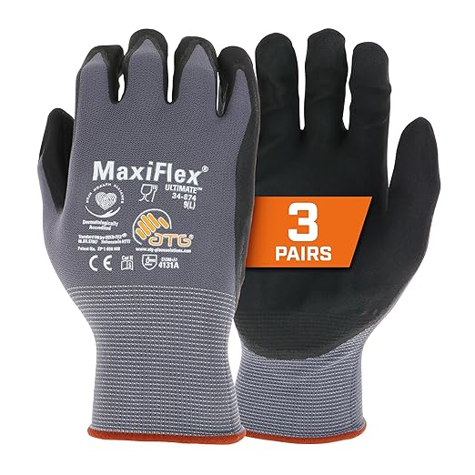 ATG MaxiFlex Ultimate gloves used for foraging, offering protection from nettles and thorns while providing flexible grip for harvesting plants and mushrooms.