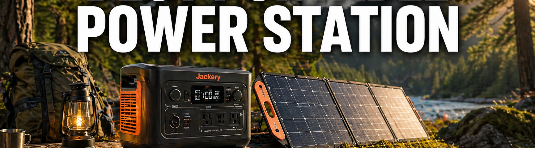 best portable power station for camping setup with solar panel in forest
