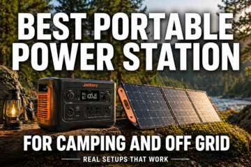 best portable power station for camping setup with solar panel in forest
