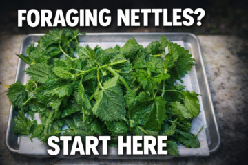 Freshly harvested stinging nettle leaves during foraging along a forest trail in the Pacific Northwest