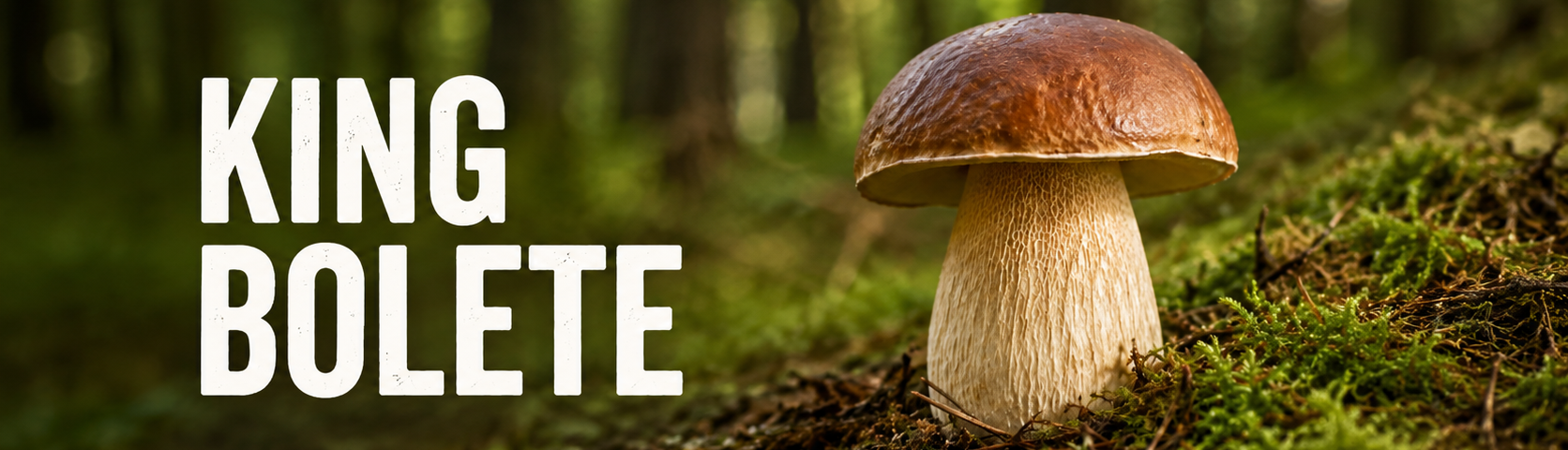 King bolete identification guide showing a mature Boletus edulis with a brown cap and thick reticulate stem