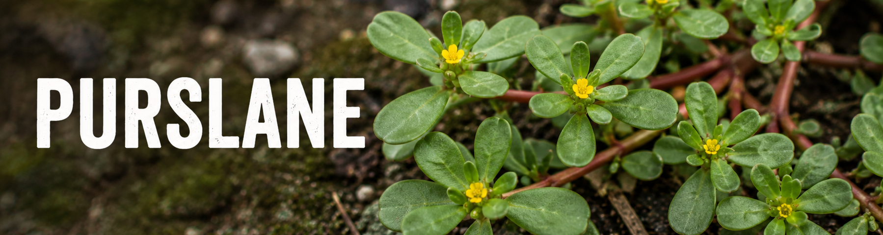 Common purslane identification showing fleshy green leaves, reddish stems, and yellow flowers