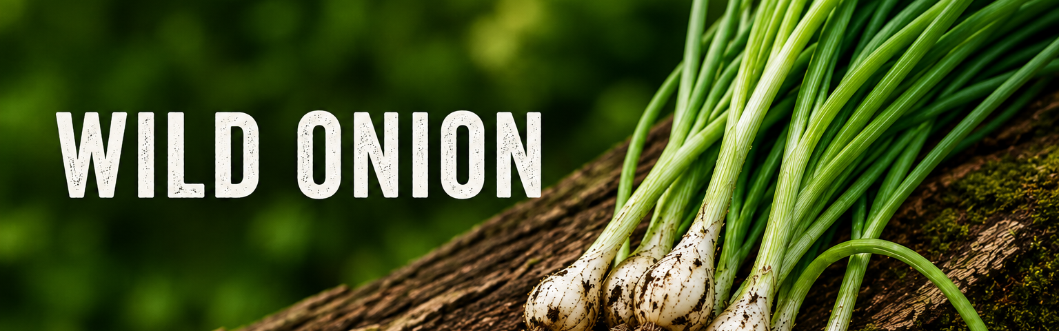 Wild onion plants showing green leaves, white bulbs, and roots for identification